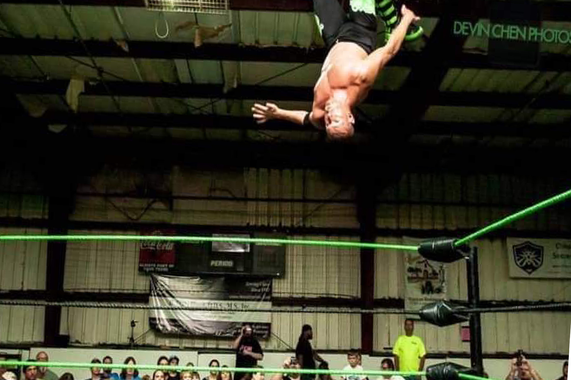 Zack 'PrimeTime' Reeb executes a breathtaking moonsault at a thrilling PCW event in Chico, California